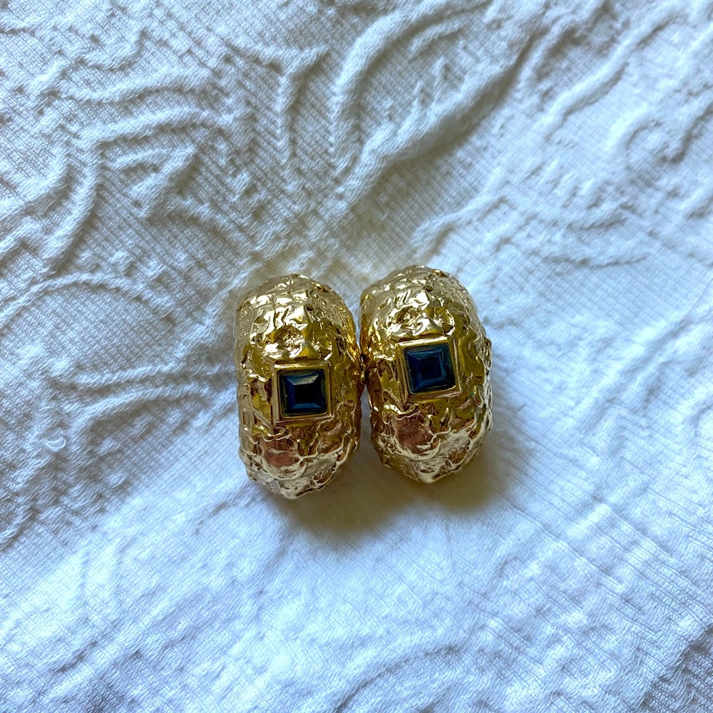 YVES SAINT LAURENT Gold Blue Metal Clip-on earrings